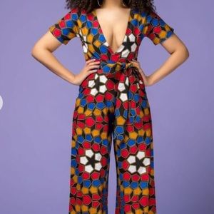 Wide Leg African Print Jumpsuit (Grass-Fields)